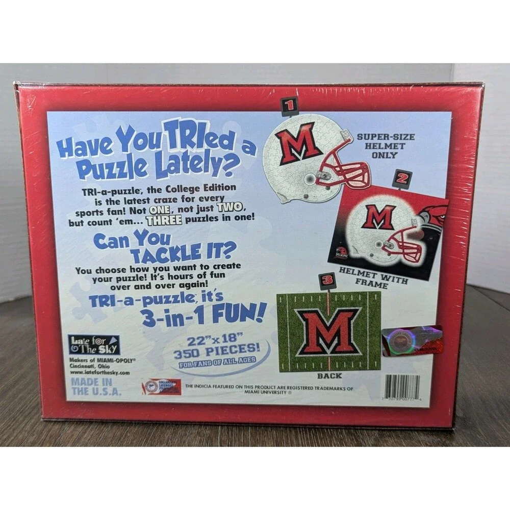 NEW 3 in 1 Tri-a-PUZZLE Miami Ohio University Redhawks College Edition Licensed